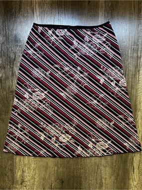 Wrapper Black and Pink Striped A-Line Skirt with White Floral Accents